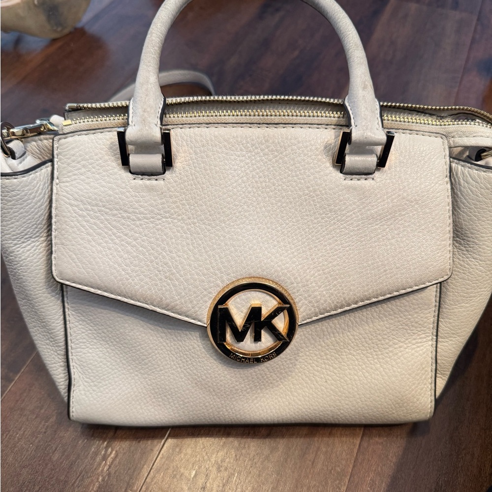 Michael Kors Cream Satchel with Gold Accents